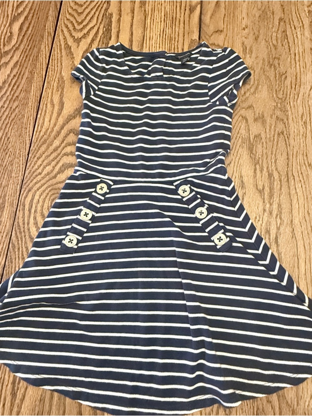 Tommy Hilfiger Sz 7 Navy and White Striped Girls CasualDress w/ buttons BD